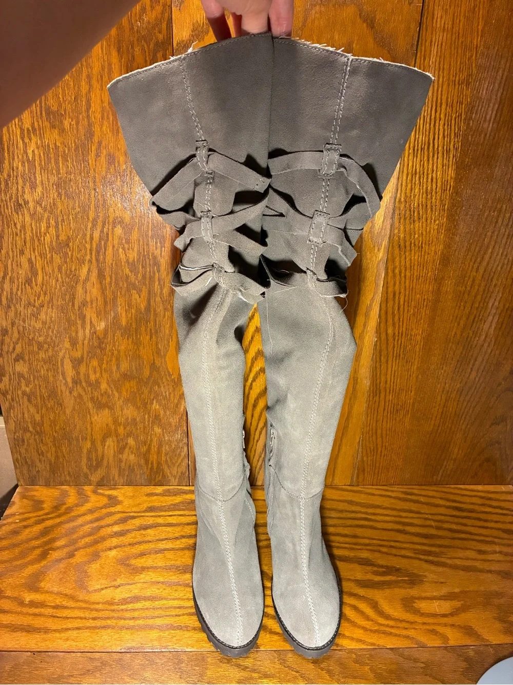 Y2K Apepazza Lace Wrap Over-the-Knee Boots Gray Suede Women’s 8.5